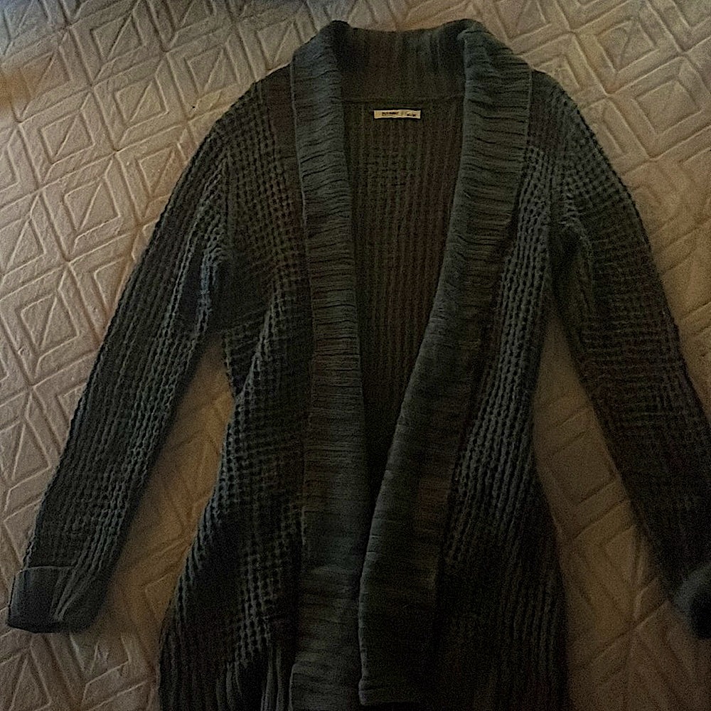 WOLF GRAY BELTED COWL NECK VINTAGE OLD NAVY CARDIGAN HEAVY KNIT SWEATER MEDIUM